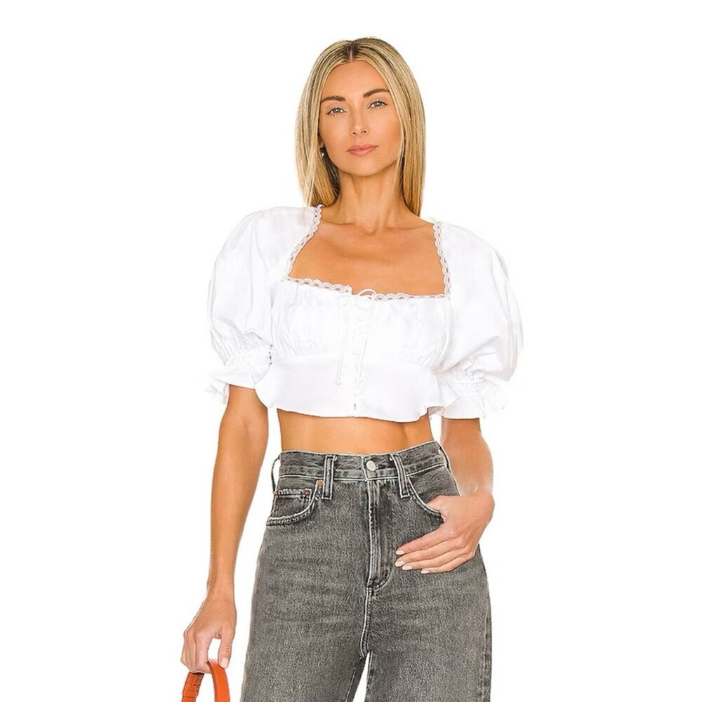For Love And Lemons Carey Crop Top in White